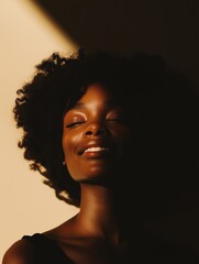 Smiling Woman in Deep Shadow with Closed Eyes