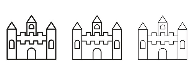 Castle icons. Outline or line icon design bundle.