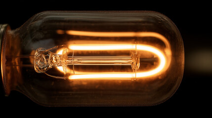 a glowing tungsten filament inside a vacuum tube, emitting a steady warm light with visible heat waves radiating outward, creating a soft luminous halo in the dark surrounding space