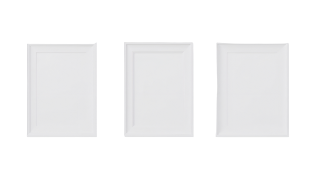 Elegant white picture frames isolated for showcasing artwork and memorable portraits, clean