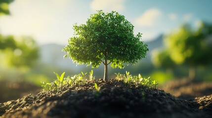 Tree growing in soil nature landscape environment conservation ecology sustainability growth concept 100 silhouette