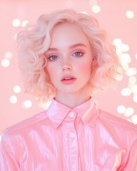 Dreamy curly bob with sparkly pink fashion look