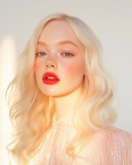 Golden hour glow on platinum blonde model