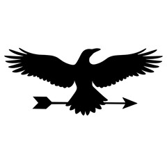 Obraz premium Silhouette of raven with spread wings on arrow – Gothic flight, Halloween symbol