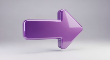 Glossy purple arrow pointing right isolated on white background