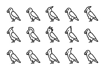 Exotic Bird Ensemble: An artistic arrangement showcases a collection of uniquely adorned bird figures, each demonstrating a distinctive posture in a stylish display of artistic grace.