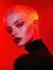 Intense red portrait with sharp contrast lighting