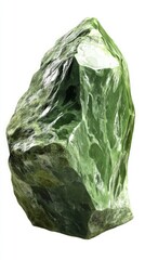 Fototapeta premium Unpolished jade boulder specimen on a stark white background. Ideal for scientific display or a museum exhibit on minerals.