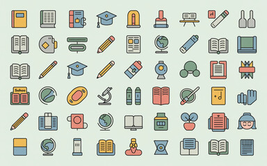 Educational icons with books and writing tools school