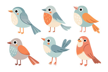 Whimsical Bird Collection: A delightful collection of charming cartoon birds, each uniquely colored and posed, offering a playful and endearing visual narrative.