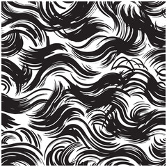 Fototapeta premium Wavy and swirled brush strokes vector seamless pattern. Black paint freehand scribbles, abstract ink background. Brushstrokes, smears, lines, squiggle pattern. Abstract wallpaper design.