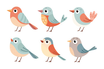 Charming Avian Ensemble: A delightful assortment of adorable songbirds, each with a unique personality, posing in a vibrant display of colorful plumage.