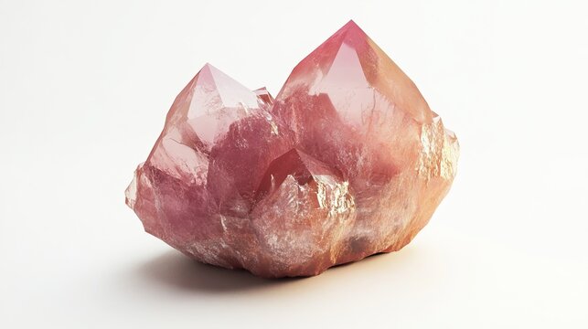 Natural rough morganite mineral isolated on a white surface. Perfect for gemology resources and collector's photograph collections.