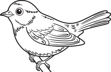 Fototapeta premium Sparrow Bird Outline Vector Illustration Perched on Branch Wildlife Art