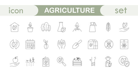 set of linear icons agroculture, farming