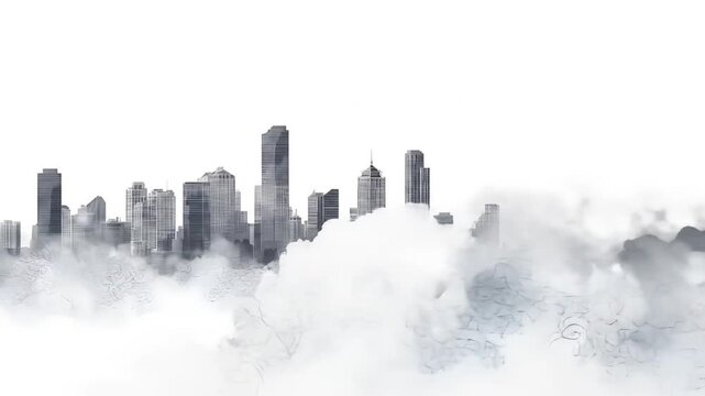 City skyline shrouded in mist