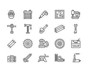 Welding equipment and metal fabrication tools icons set welding mask battery