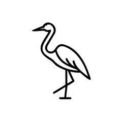Minimalist outline icon a crane bird standing on one leg vector