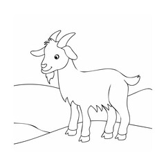 Cartoon goat standing on rolling hills animal farm animal