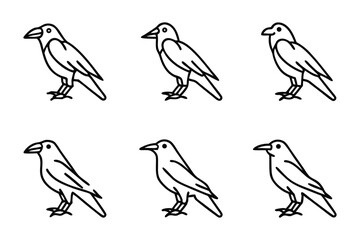 Avian Array: An array of stylized crows, captured in a line art, embody simple yet striking design that showcases their silhouette, perfect for adding a touch of natural intrigue to your design needs.