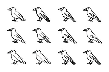 Crows in a row: The image shows a symmetrical arrangement of twelve crows in a row, meticulously crafted in a stark monochromatic style. The artwork showcases the birds' silhouettes. 