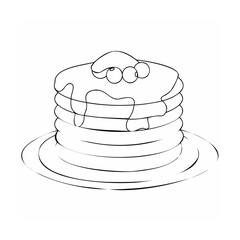 Stack of pancakes with syrup and berries breakfast