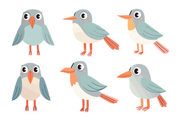 Whimsical Bird Collection: A charming collection of cartoon birds with vibrant colors, each striking a unique pose, perfect for illustrating the beauty of avian life.