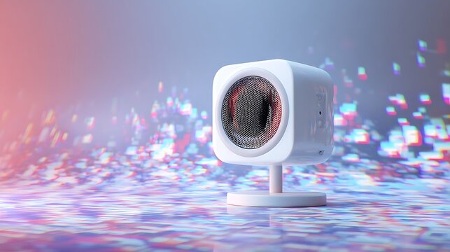 Modern white speaker with abstract colorful background