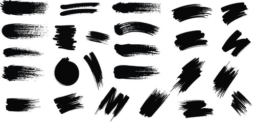 Black Paint Brush Stroke Shapes  Grunge Artistic Vector Brushstroke Elements Collection