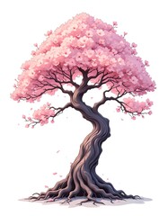 Stunning Pink Cherry Blossom Bonsai Tree: A Digital Illustration of Spring's Delicate Beauty