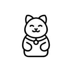 Outline beckoning cat icon with closed eyes collar lucky symbol