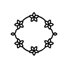 Outline floral wreath with five petal flowers blossom