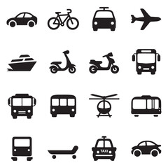 Fototapeta premium Black transportation vehicle icons set