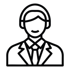Black and white outline icon of a person wearing a suit and tie male