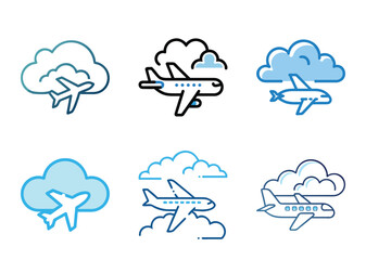 Fototapeta premium A Collection of Stylized Airplane Icons Bundle Featuring Cloud Motifs and Simple Designs