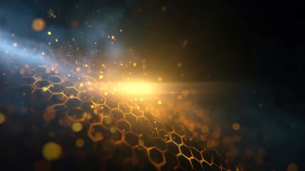 Abstract Shimmering Golden Honeycomb Pattern with Light Effects
