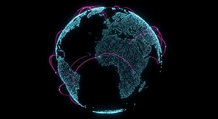 Global Network: A digital Earth with glowing connections on a black background