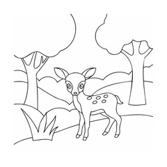 Young deer standing in a forest clearing fawn trees