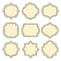 Collection of Nine Decorative Frames with Vintage Style and Beige Color Isolated on White Background for Labels and Design Elements