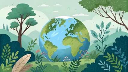 green planet with trees