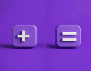Fototapeta premium Purple 3 D Plus and Equals Icons plus sign equals sign