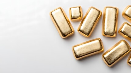 Gold bars arranged on a white surface.