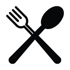 Black fork and spoon crossed on white background simple icon cutlery eating