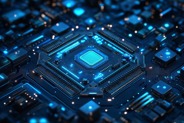Obraz premium Abstract blue black technology microchip processor