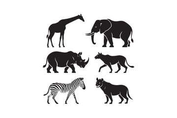 African safari animals silhouette collection