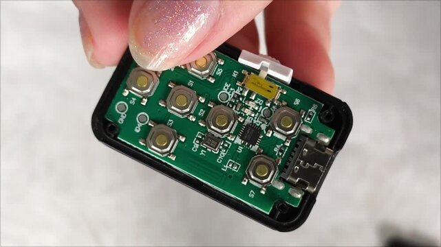 Electronic board with radio parts and chip processor from electronic device in the hand