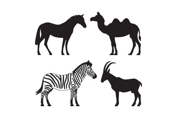 Collection of animal silhouettes including a horse camel zebra and antelope