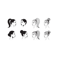 Elegant Profile Portraits of Women with Various Hairstyles.A set of six profile views of women's faces, showcasing diverse hairstyles.