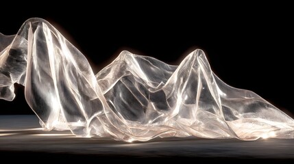 Translucent fabric folds in a dramatic arrangement.