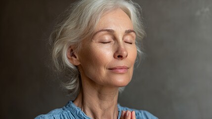 Serene Woman Meditating with Eyes Closed in Soft Natural Light